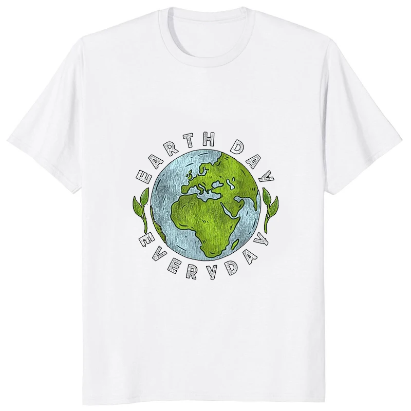 Everyday Earth Day Printed Preserve The Earth T-Shirt Novelty Streetwear Hip Hop Casual Fashion Unisex Tshirt Loose Man Clothing