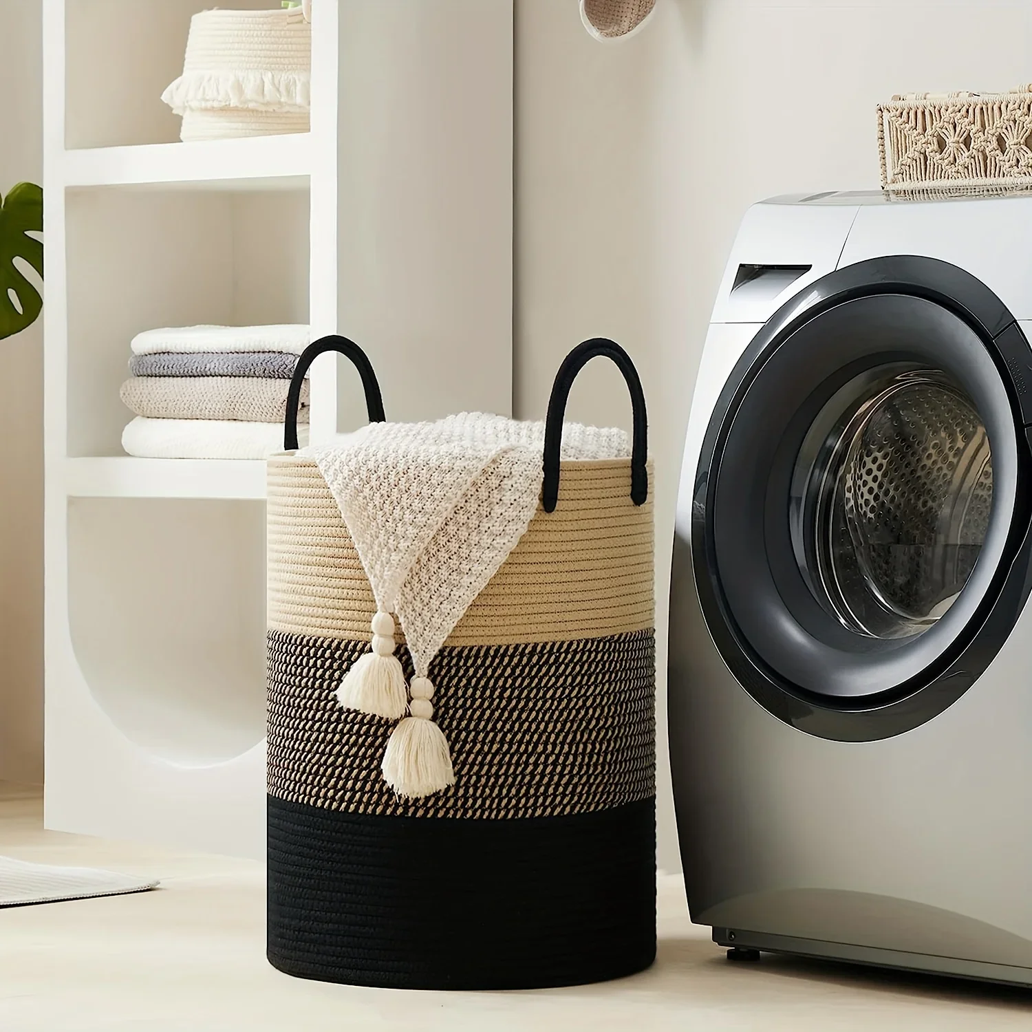 

15x20in Foldable Woven Basket Toy Basket Large Laundry Basket with HandlesDirty Clothes Hamper Plastic laundry basket Gym Safe