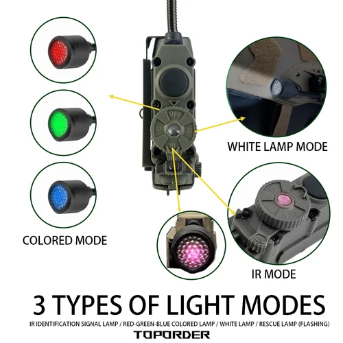 Imagen 2 del producto Lámpara táctica para casco Sidewinder, luz estroboscópica roja/verde/azul/blanca/IR, luz IFF para caza y pesca, linterna LED auxiliar