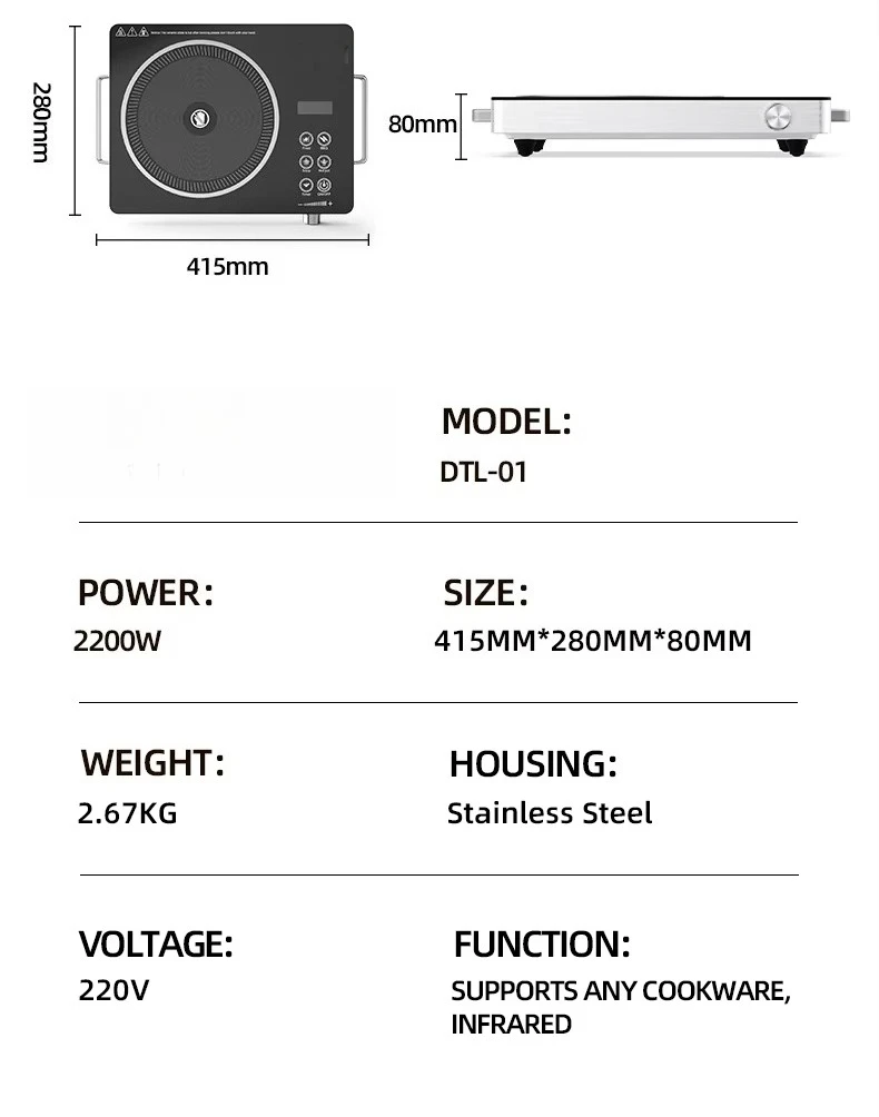 2200W electric cooker induction cooker portable electric cooker with timer touch and knob control