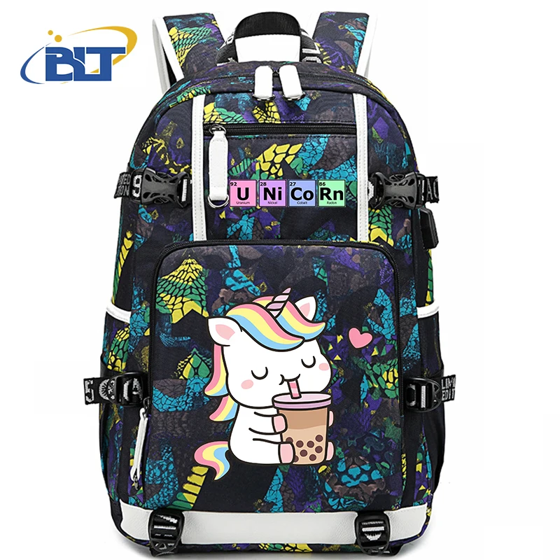 Unicorn print kids school bag large capacity backpack usb outdoor travel bag school gift for girls