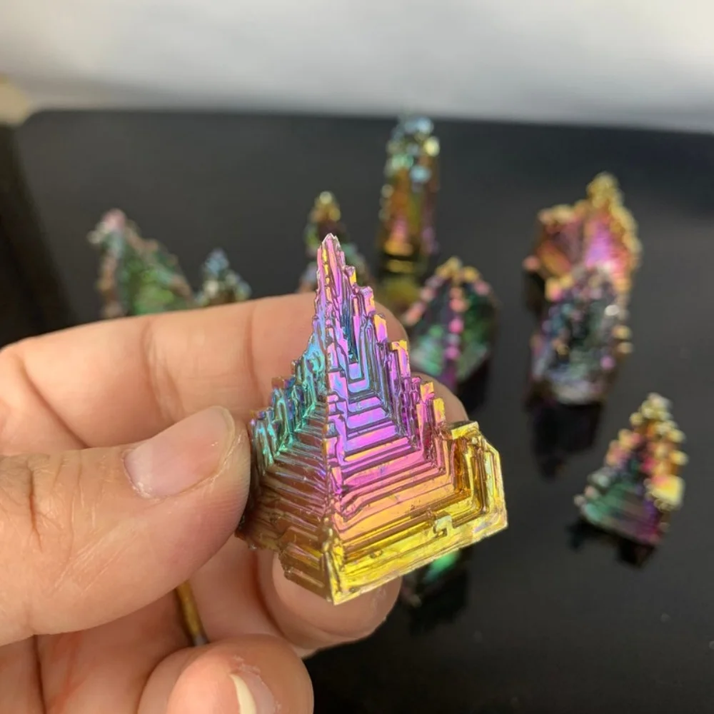 1 قطعة هالة اصطناعية ملونة الهرم قوس قزح هالة خام المعدنية تحصيل عينة زخرفة معدنية ديكور المنزل