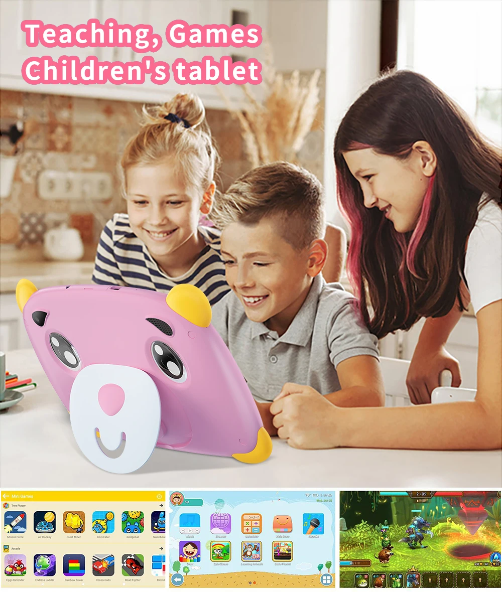 2024 New Global Version of 7-inch children\'s tablet with 4GB RAM and 64GB ROM, compact and portable with built-in gaming softwar