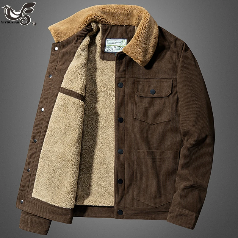 Flight Jacket Men's Sherpa Fleece Lined Thickened Autumn Winter Top Workwear Casual Parkas Coats Corduroy Jackets Men Clothing