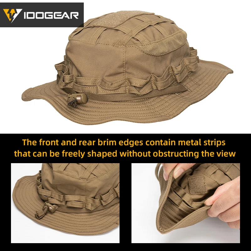 IDOGEAR التكتيكية Boonie قبعة الغابة قبعات للحماية من الشمس قابل للتعديل تنفس واسعة حافة قبعة لصيد الأسماك 3623