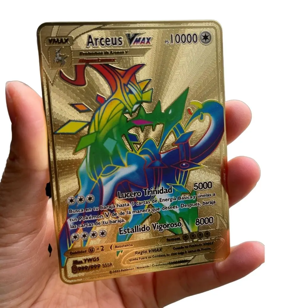 بطاقة بوكيمون المعدنية 10000 نقطة Arceus Charizard Super Card الذهبي الإسباني Mewtwo Vmax GX EX أنيمي جمع بطاقات هدية #1