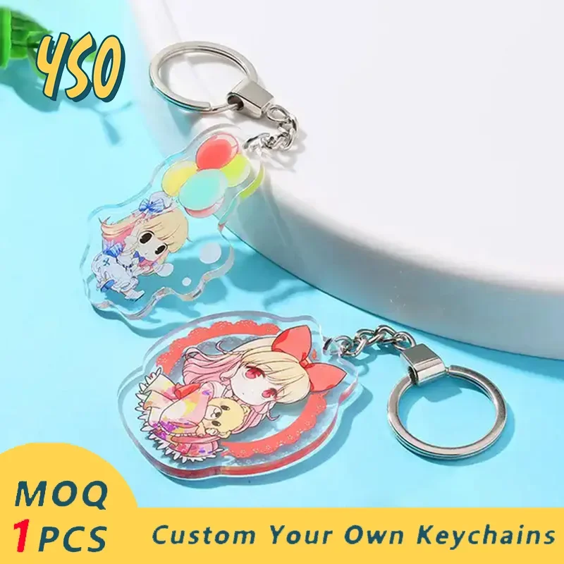 YSO Custom 3d Acrylic Keychain Animation Cartoon Cute Two-Sided Transparent Game Design Keychain Charms CNC Diamond Cutting