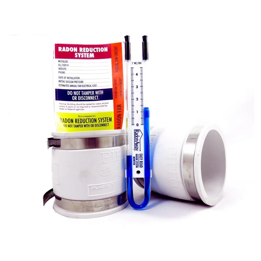 Radon Reduction System with Installation Kit, 3x4, 4-Outlet, 250 CFM, 4500 RPM, Black