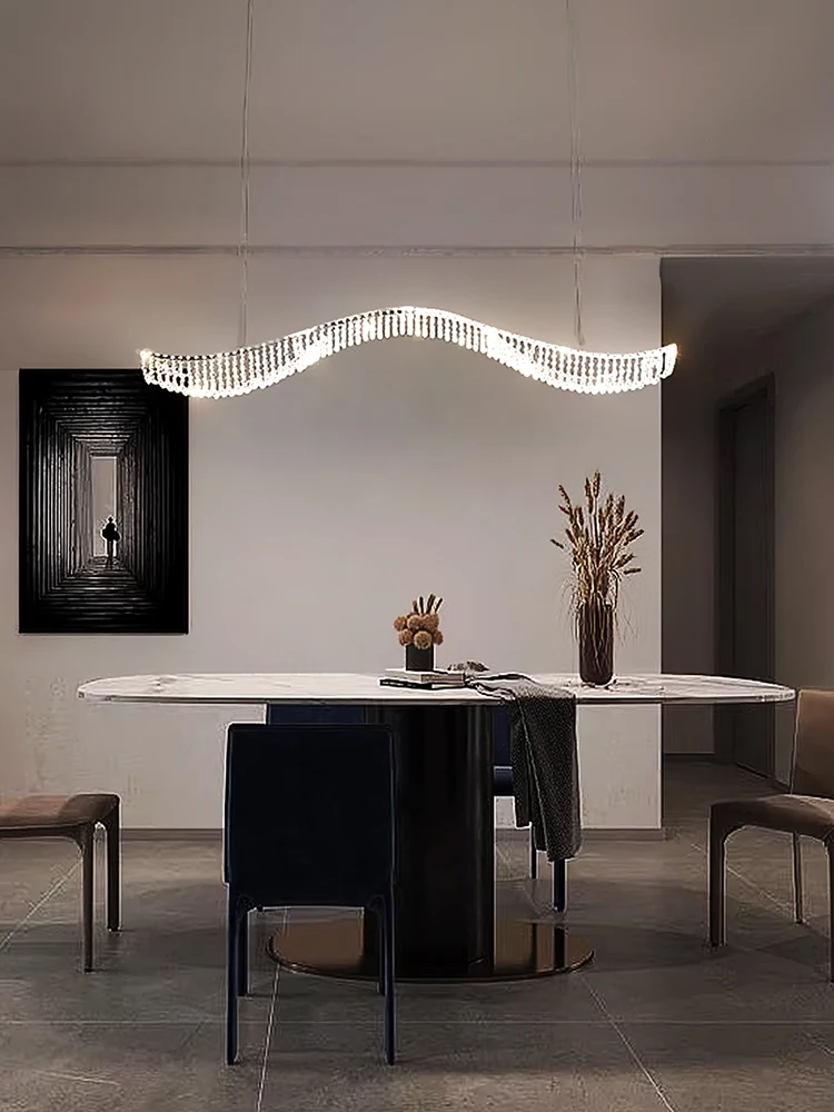 Modern Art Wave plafoniere LED Crystal Chain Lighting Fixture Home Long Hanging Lamp Room Decor sala da pranzo Lustre