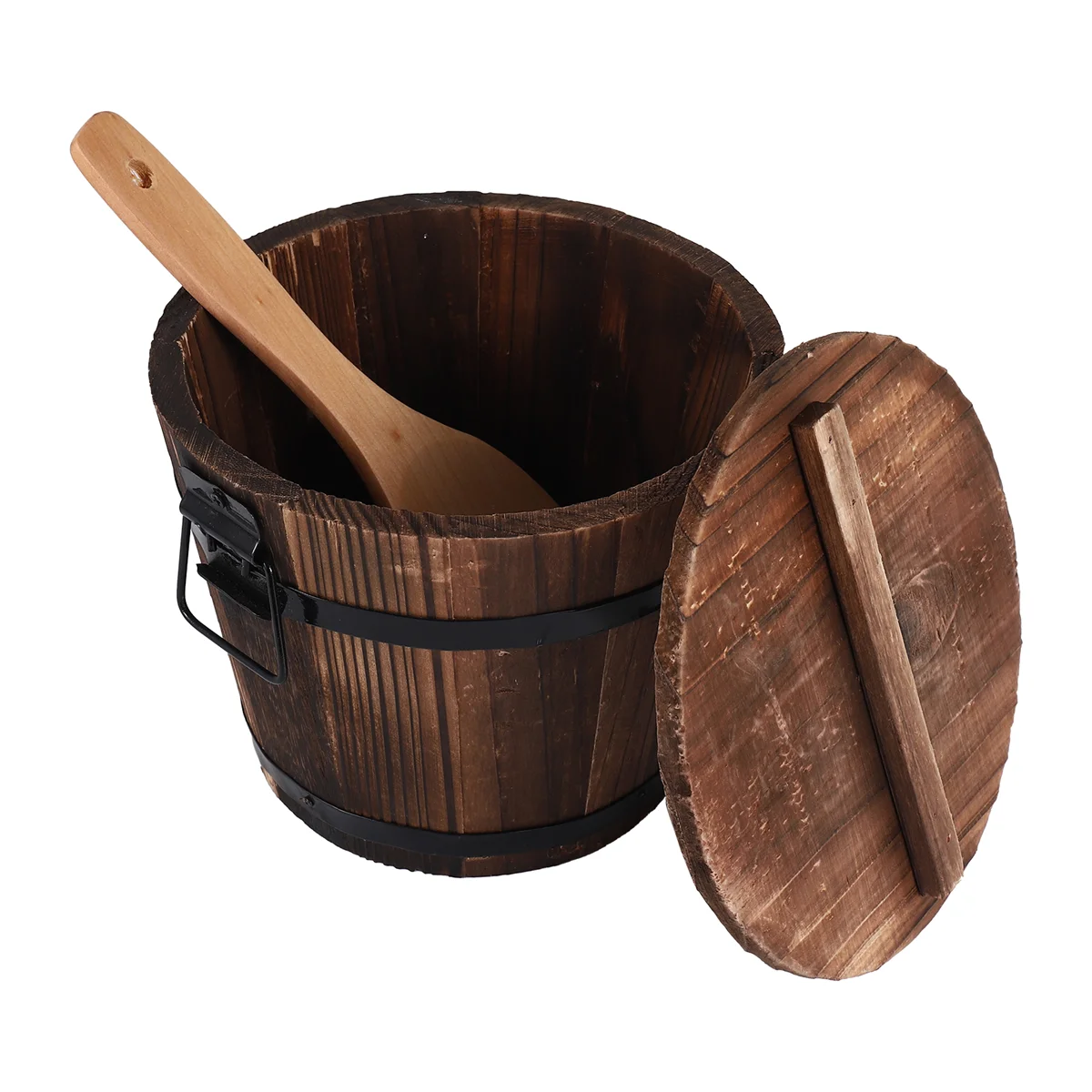 

Wooden Rice Bucket Korean Bibimbap Bucket Japanese Cuisine Sushi Bucket Food Storage Container with Lid Spoon