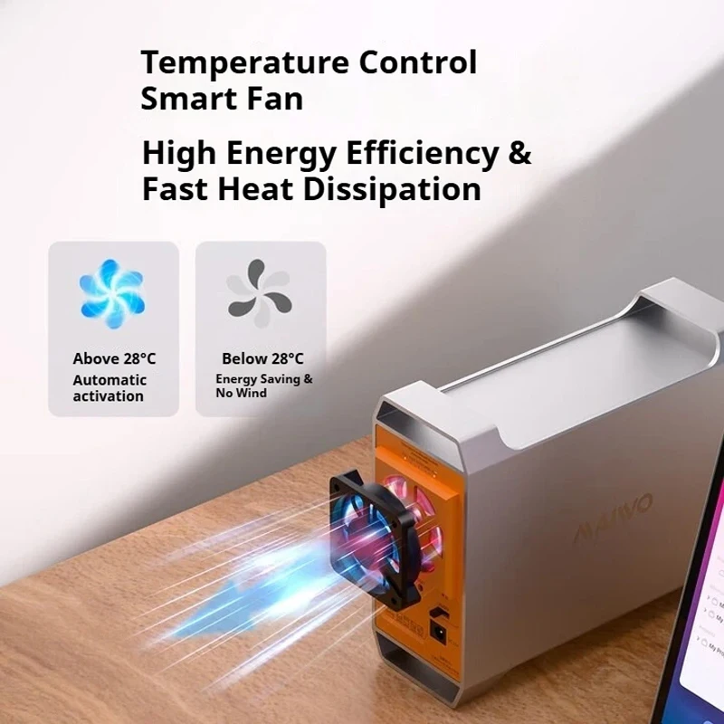 Caja de disco duro MAIWO Dual Bay SATA de 3,5 pulgadas con capacidad de 60 TB, 4 modos RAID, almacenamiento, Control de temperatura y caja de disipación de calor