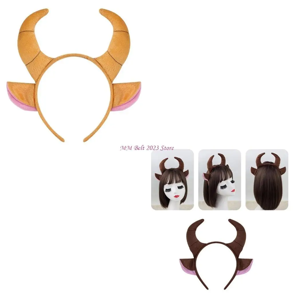

49ME Creative Cattle Horn Headband Unique Animal Headpiece Hair Accesories for Children and Adults Who Love Animal Themes