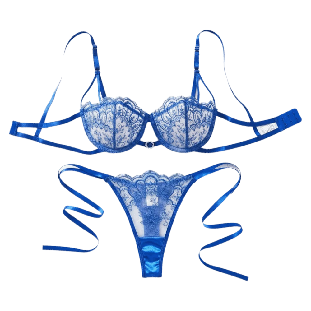 Floral Embroidery Lace Lingerie Set Lace-up Mesh Transparent Thong Bra Suit Hollowed-out Ultra-thin Underwear Sets
