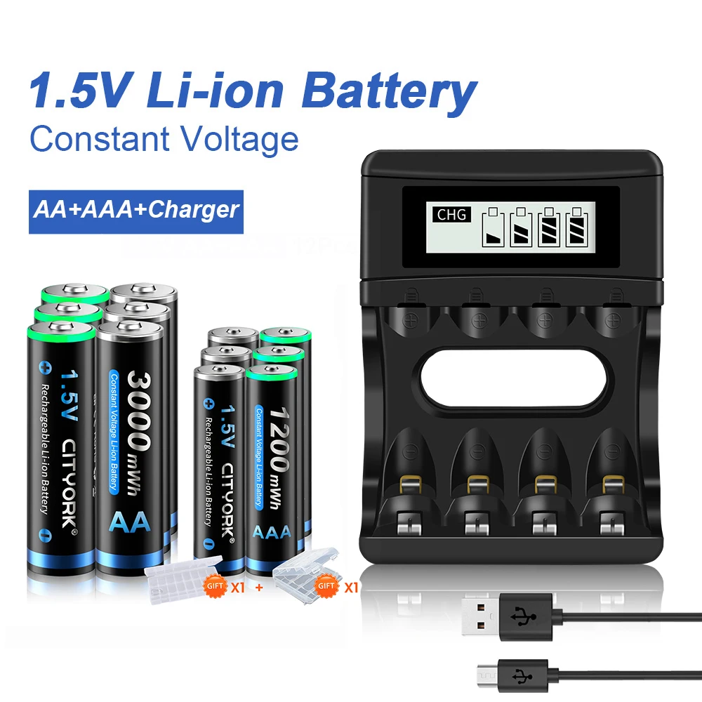 

CITYORK 1.5V AA Rechargeable Li-ion Batteries+AAA 1.5V lithium Rechargeable Battery with 1.5V lithium battery special charger