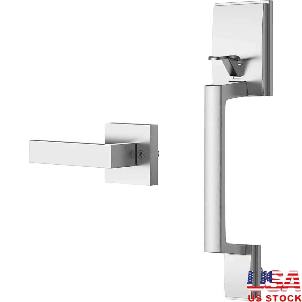 

Single Cylinder Front Door Handle Set with Reversible Lever Durable Zinc Alloy Entry Lock Easy Install Standard Doors