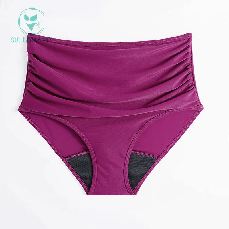 Culotte menstruelle imperméable à quatre couches, sous-vêtements de natation, bikini sexy, grande taille, couvert de ventre