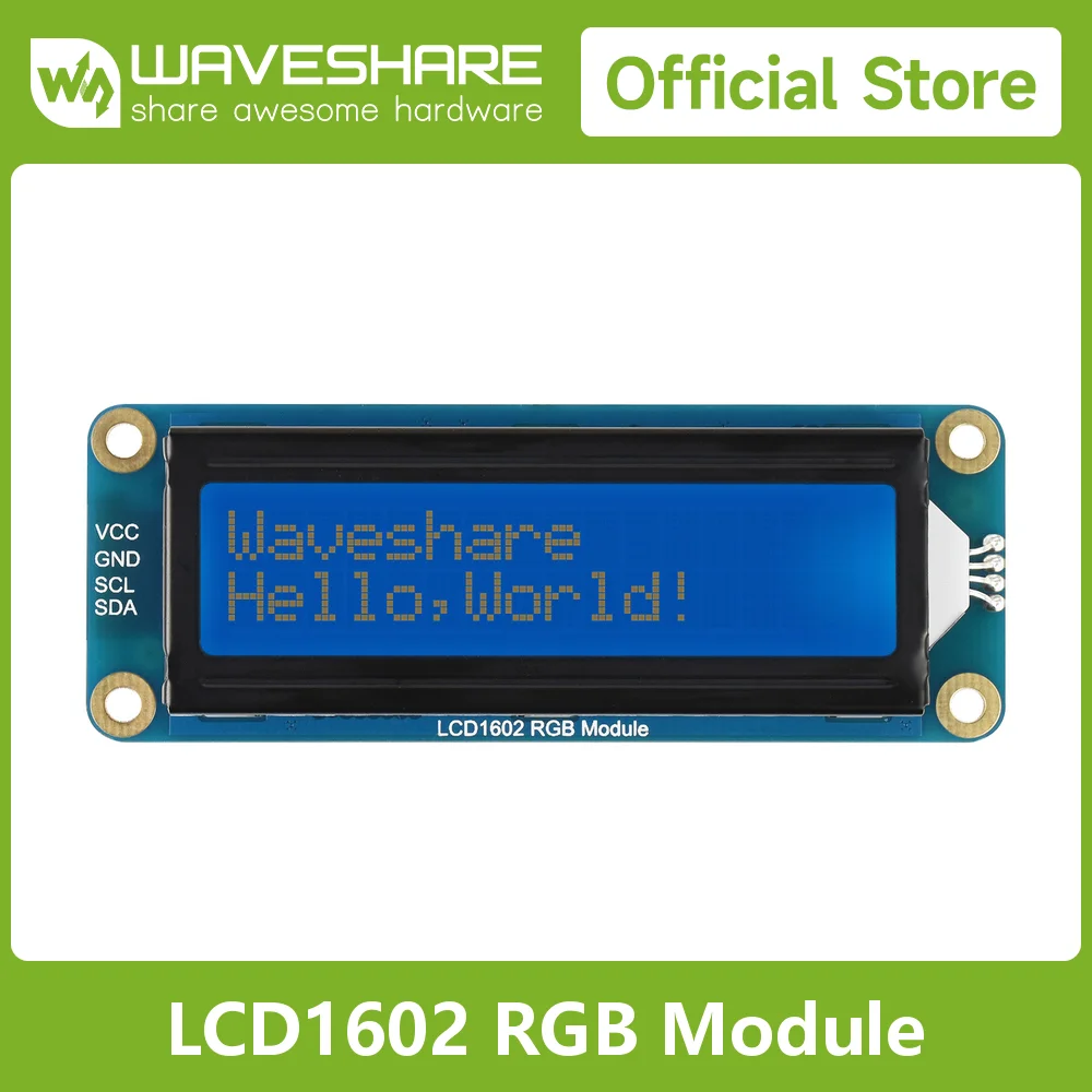 Waveshare LCD1602 RGB Module, 16x2Characters LCD, RGB Backlight, 3.3V/5V, I2C Bus, Adjustable RGB Backlight Color