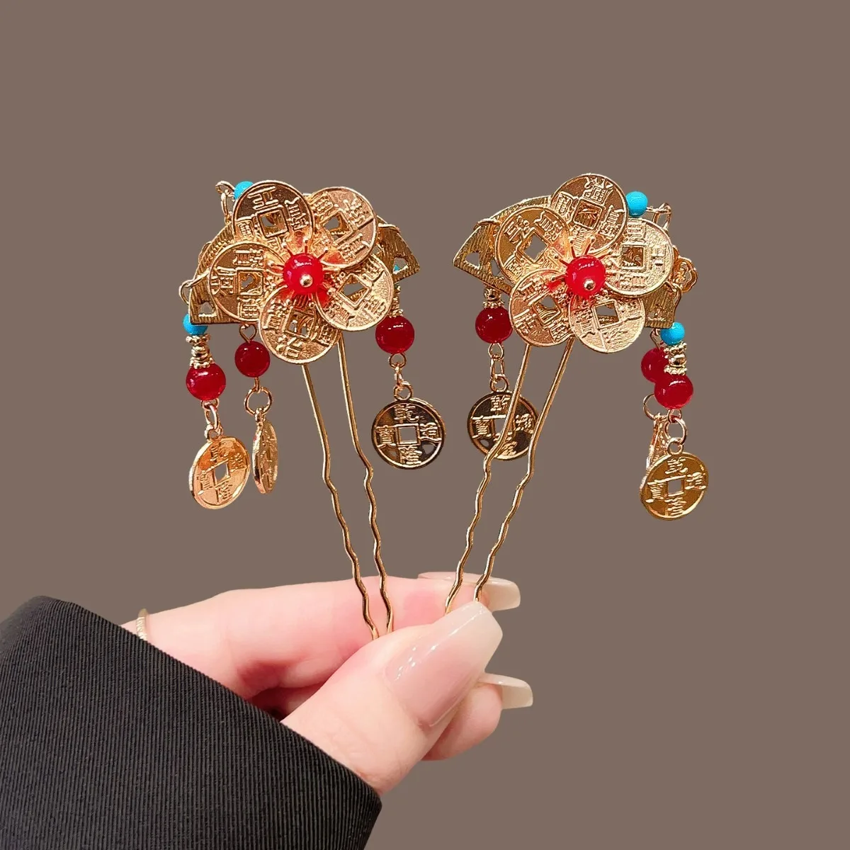 Horquilla de flor de moneda tradicional china, accesorio para el cabello único, Oriental, Vintage, perfecto, para eventos culturales tradicionales, 2 uds.