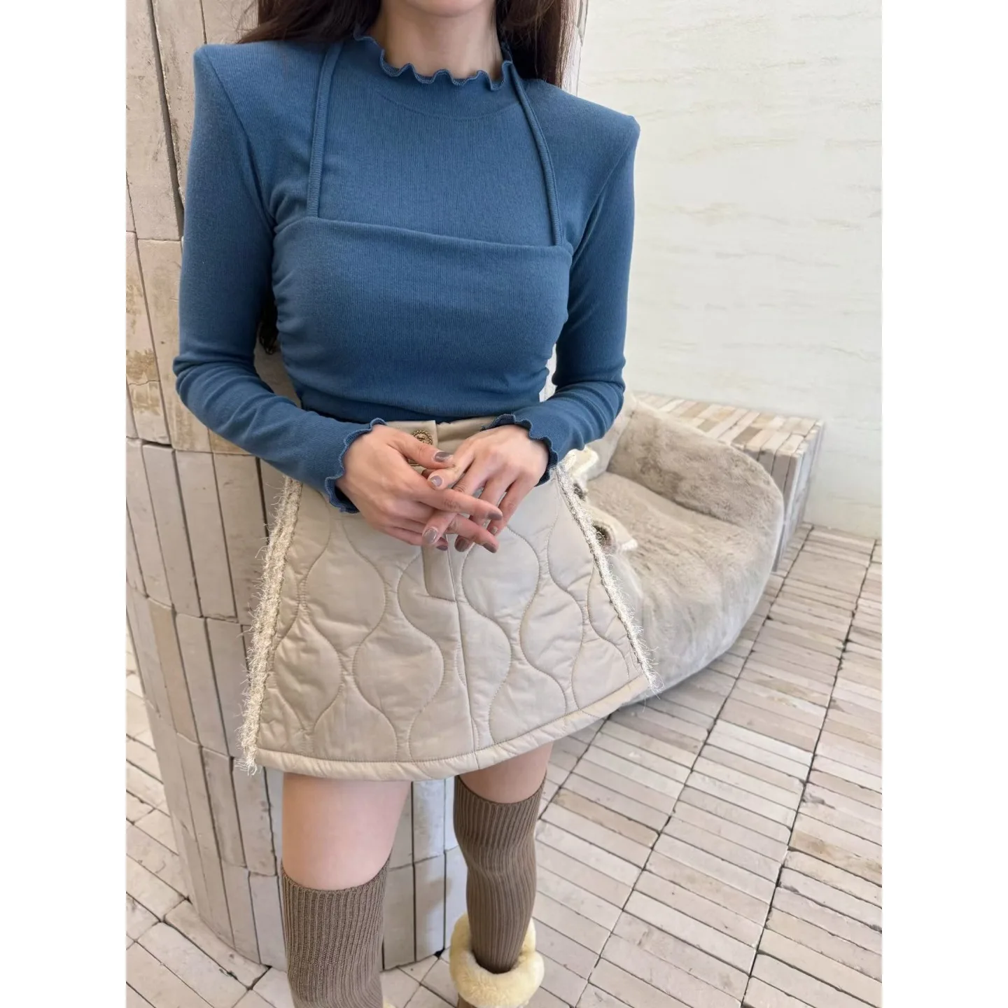 Chic Comfortable Pure Color Fashionable Women's T-shirt Collar Two-Piece Look New Arrival Versatile City Walk Casual Wear