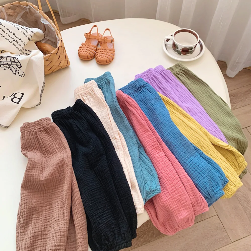 Summer Linen Kids Girls Sunscreen Pant Casual Loose Children Boys cropped Pants Anti-mosquito Trousers