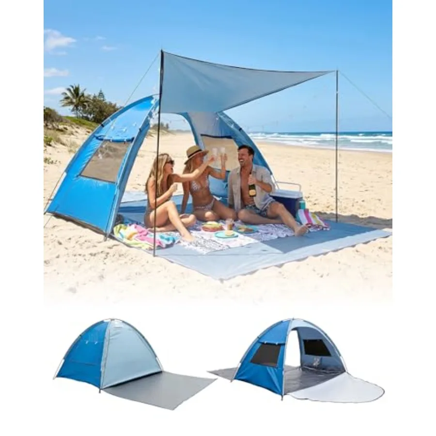 

3-Person Beach Tent Sun Shelter with UPF 50+ UV Protection Portable Sun Shade Canopy with Extendable Floor Lightweight Beach Ca