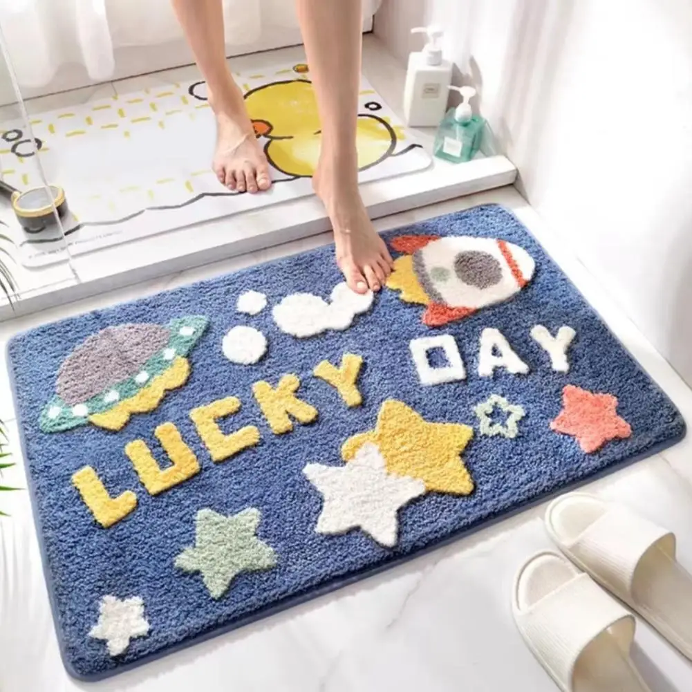 Bathroom Absorbent Non Slip Foot Pads Cute Cartoon Pattern Rug Imitation Cashmere Doormat Bathtub Side Carpet Entrance Door Mats