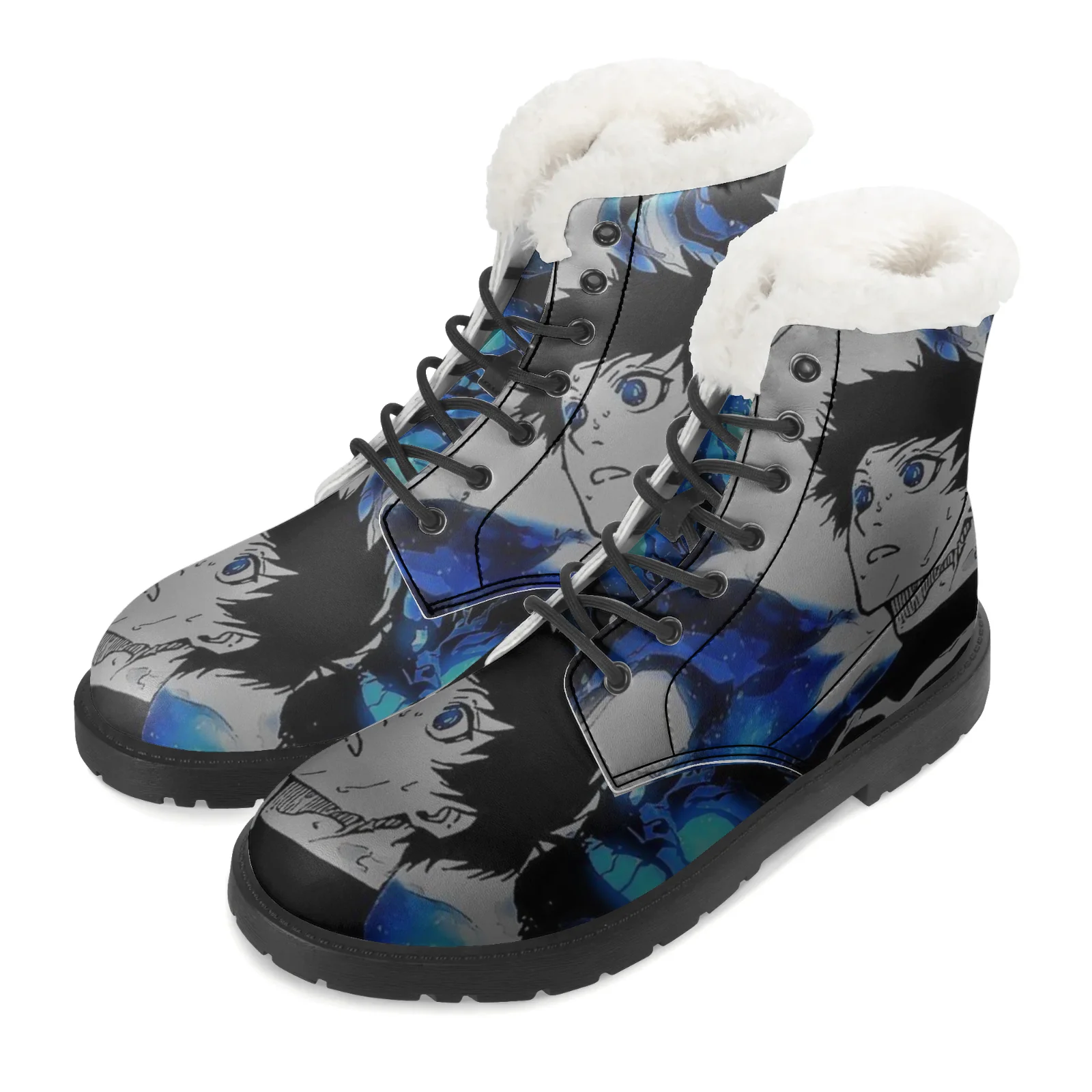 Anime Blue Lock Plush Boots Warm Snow Boots for Men Women Winter Outside Footwear Non-slip High Top Boots Size EU35-48