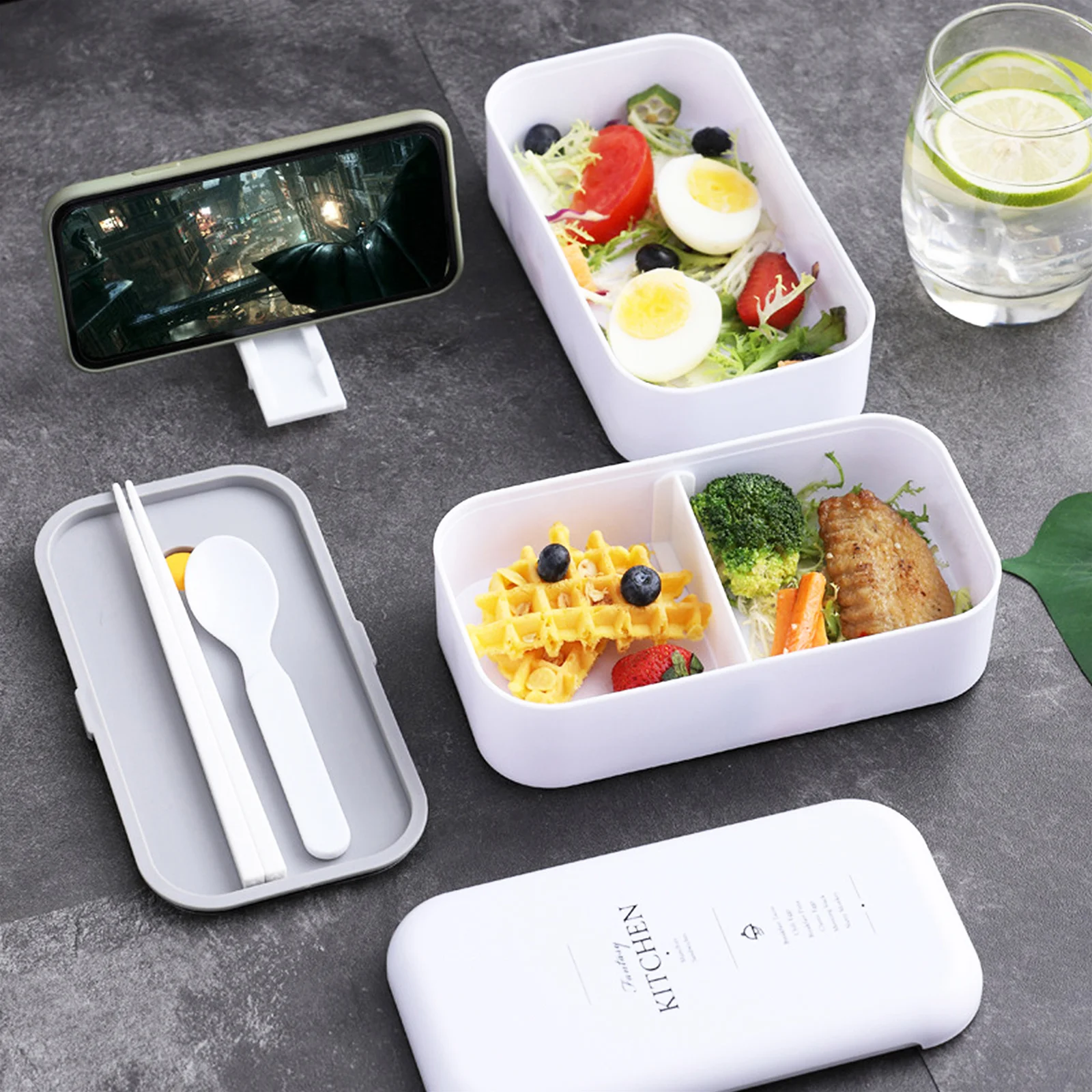 

1pc Double Layer Bento Box Stackable Lunch Container Microwave Safe For Kids Adults Japanese Style Food Storage Case Practical