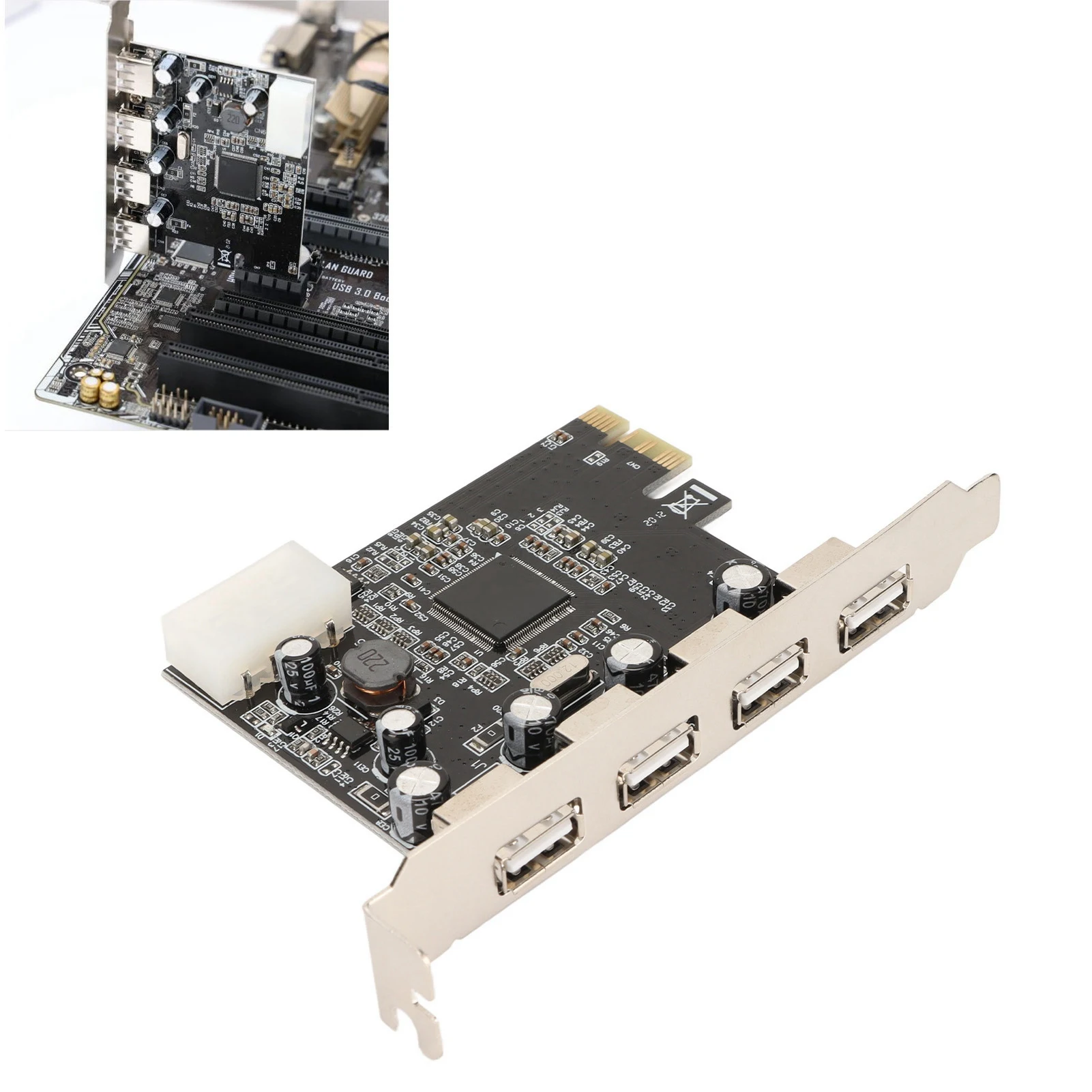 PCIe to USB2.0 Expansion Card 4 Ports 4 Pin Power 480Mb/s Easy Installation USB 2.0 Expansion Card for Desktop Chassis