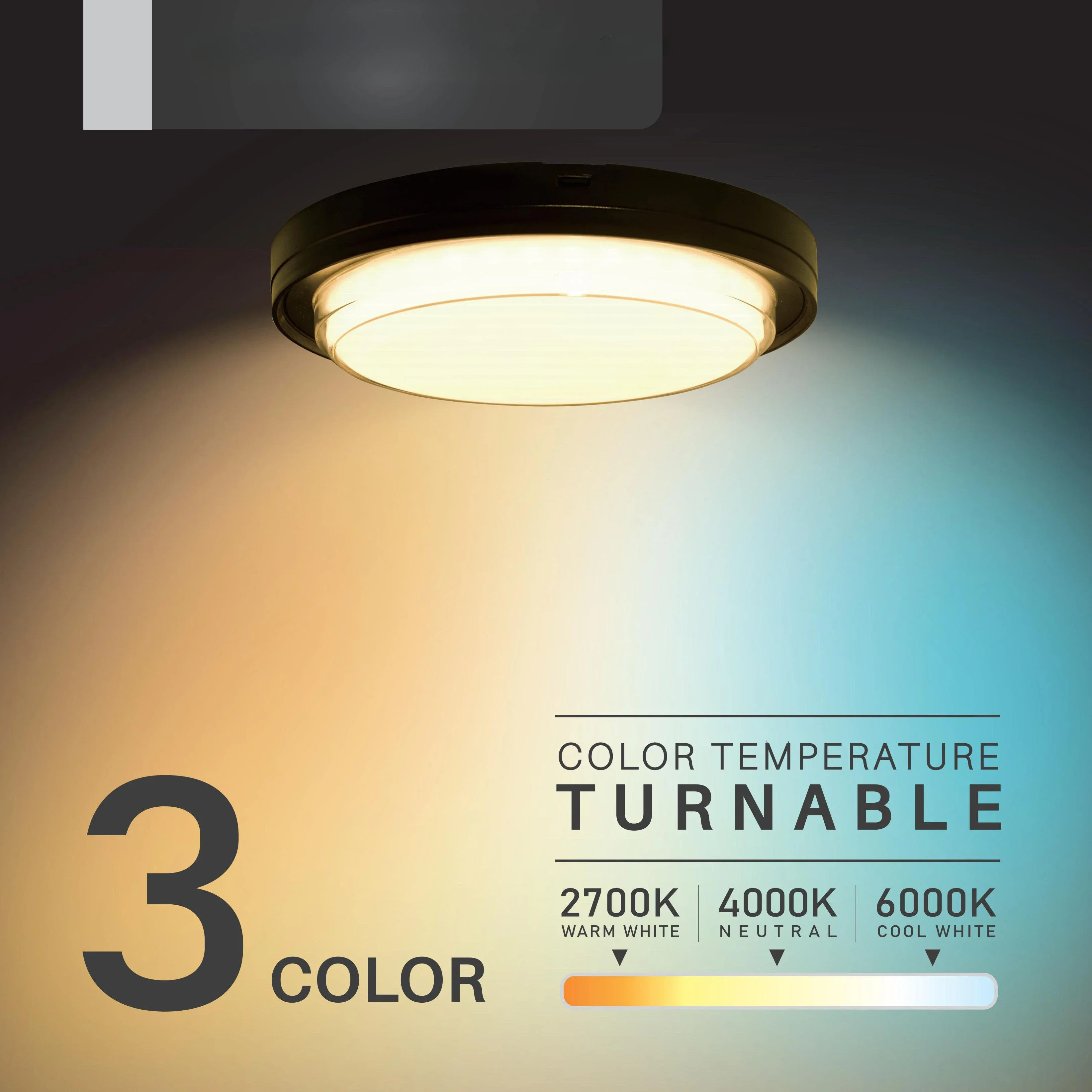 LED IP65 for Ceiling and Wall Mount (Φ222mm), 18W, 2000lm, Waterproof  Indoor Outdoor, Warm to Cool Color Turnable