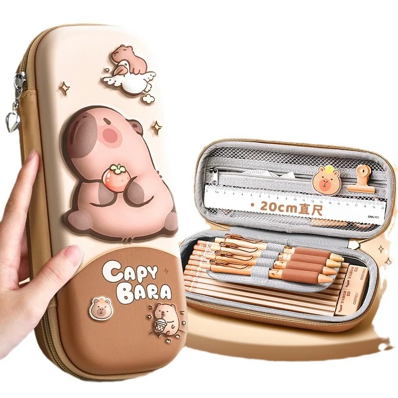 3D Capybara Pencil Case for Kids Large Capacity Cute Decompression Stationery Bag Stress Relief Pen Holder Pouch INS Pen Box EVA
