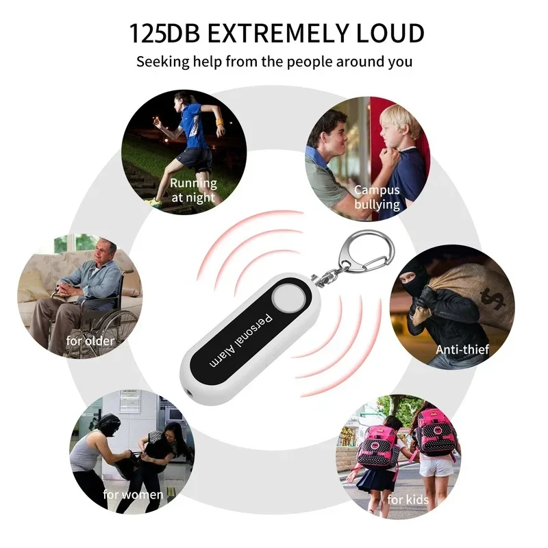 إنذار الدفاع عن النفس المحمولة 125DB سلسلة المفاتيح إنذار الأمن الشخصي مع أضواء LED إنذار السلامة في حالات الطوارئ للنساء والرجال والأطفال
