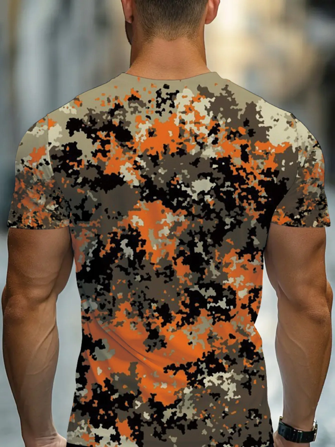  تي شيرت رجالي مموه مع طباعة جريئة ثلاثية الأبعاد أنيق بأكمام قصيرة ورقبة دائرية تي شيرت غير رسمي لملابس غير رسمية بلوفر صيد السمك #2