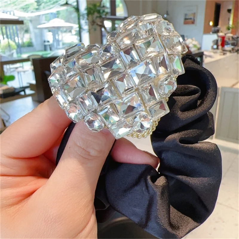 Full Rhinestones Heart Hair Tie Stunning Ponytail Holder Enchanting Style Glistening Hair Tie Hair Rope Hair Style Tool Dropship