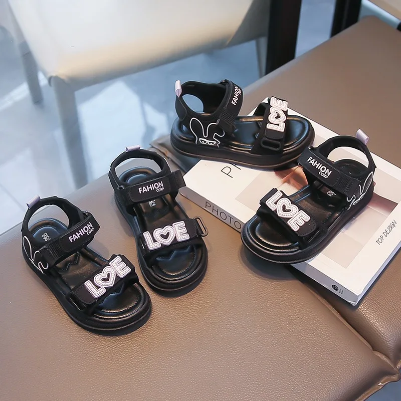 Mumoresip Kids Sandals Soft Bottom Hook&loop Girls Beach Shoes Flexible Open Toes 2026 Summer New Children Casual Sandals