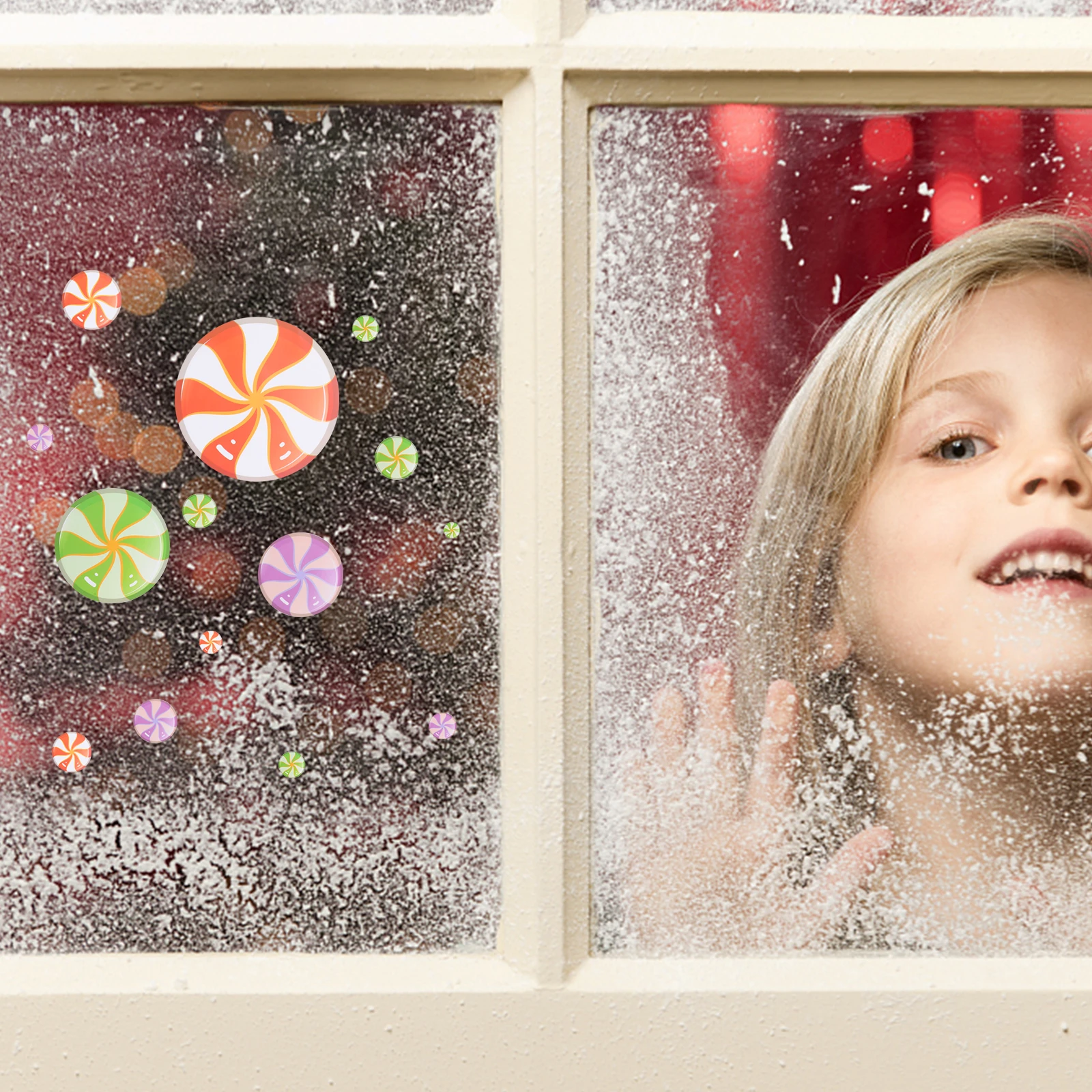 

8 Sheets Xmas Candy Window Cling Glass Sticker Bright Colored Static Decal for Christmas Home Decoration Festive Decor