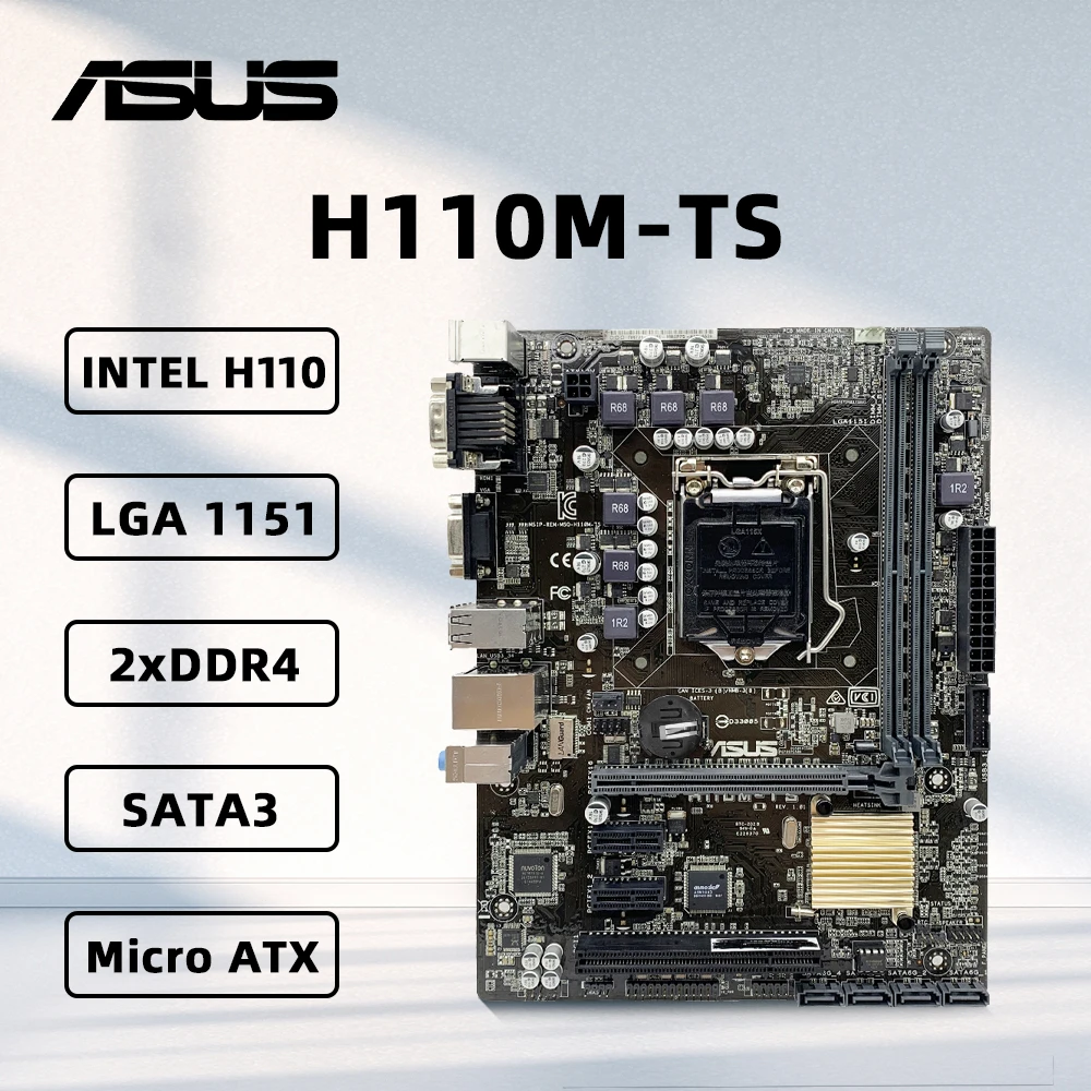 ASUS H110M-TS moederbord ondersteunt LGA1151 6e generatie Core i7/i5/i3 CPU, Intel H110 chipset, 2xDDR4, PCI-E 3.0, mATX