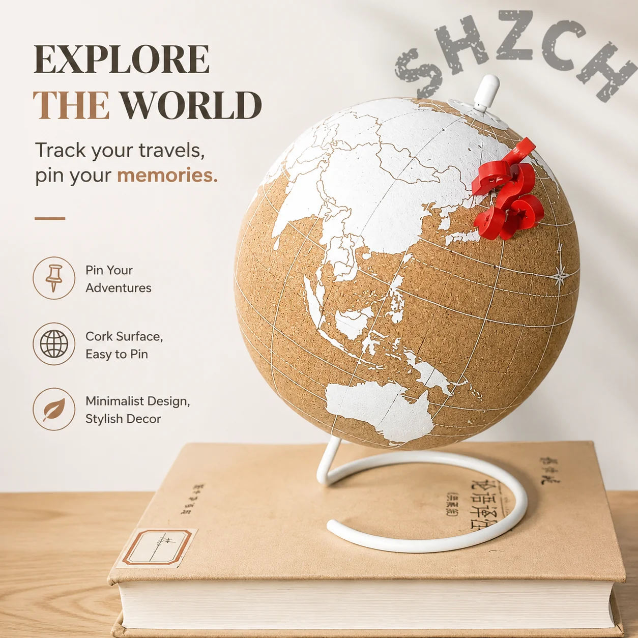 Cork Globe Holder Creative Office Desktop Decor DIY Globe Ornament Unique Message Board Softwood Earth Travel Commemoration Gift