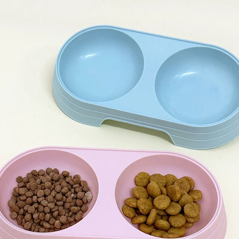 

Pet Double Bowl Plastic Kitten Dog Food Drinking Tray Feeder Cat Feeding Pet Supplies Accessories