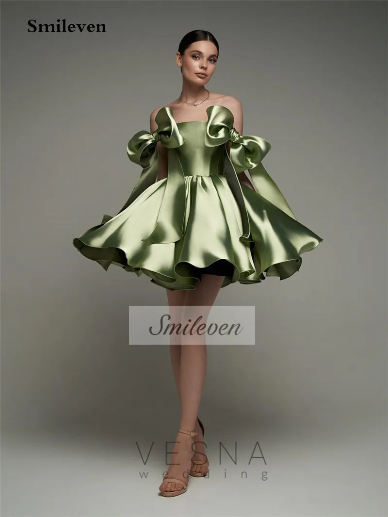 Smileven A Line Short Elegant Satin Evening Dresses Big Bows GirlProm Dress Strapless Party Gowns 2024 Customized