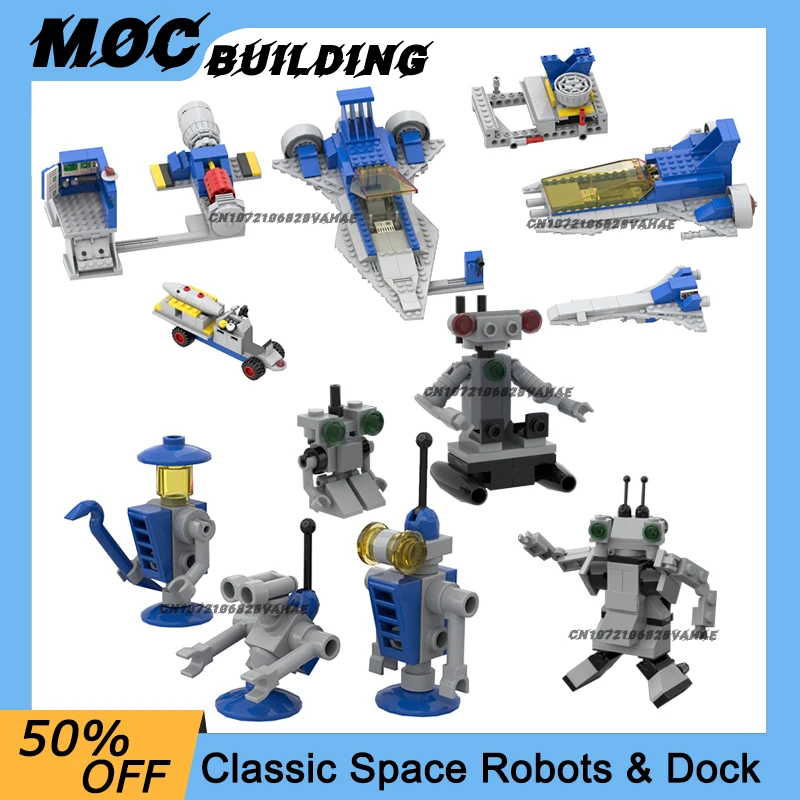 

MOC Building Blocks Classic Space Series Cruiser Test-Lab Dock Robots Model DIY Assemble Bricks Collection Toys Creative Gifts