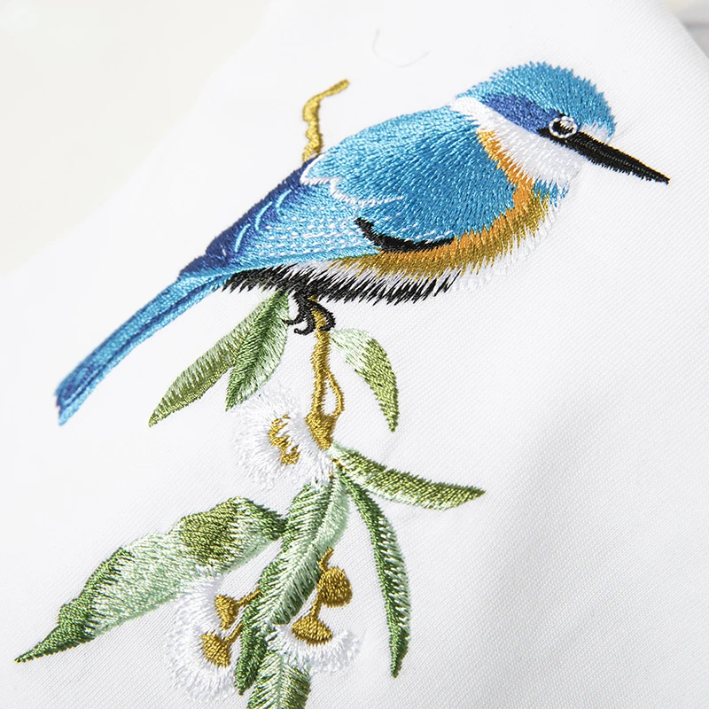 Men T Shirt Harajuku Cotton Embroidery T Shirt Women Chinese Casual Short Sleeve Vintage Graphic Tees Bird Designer Summer Tops