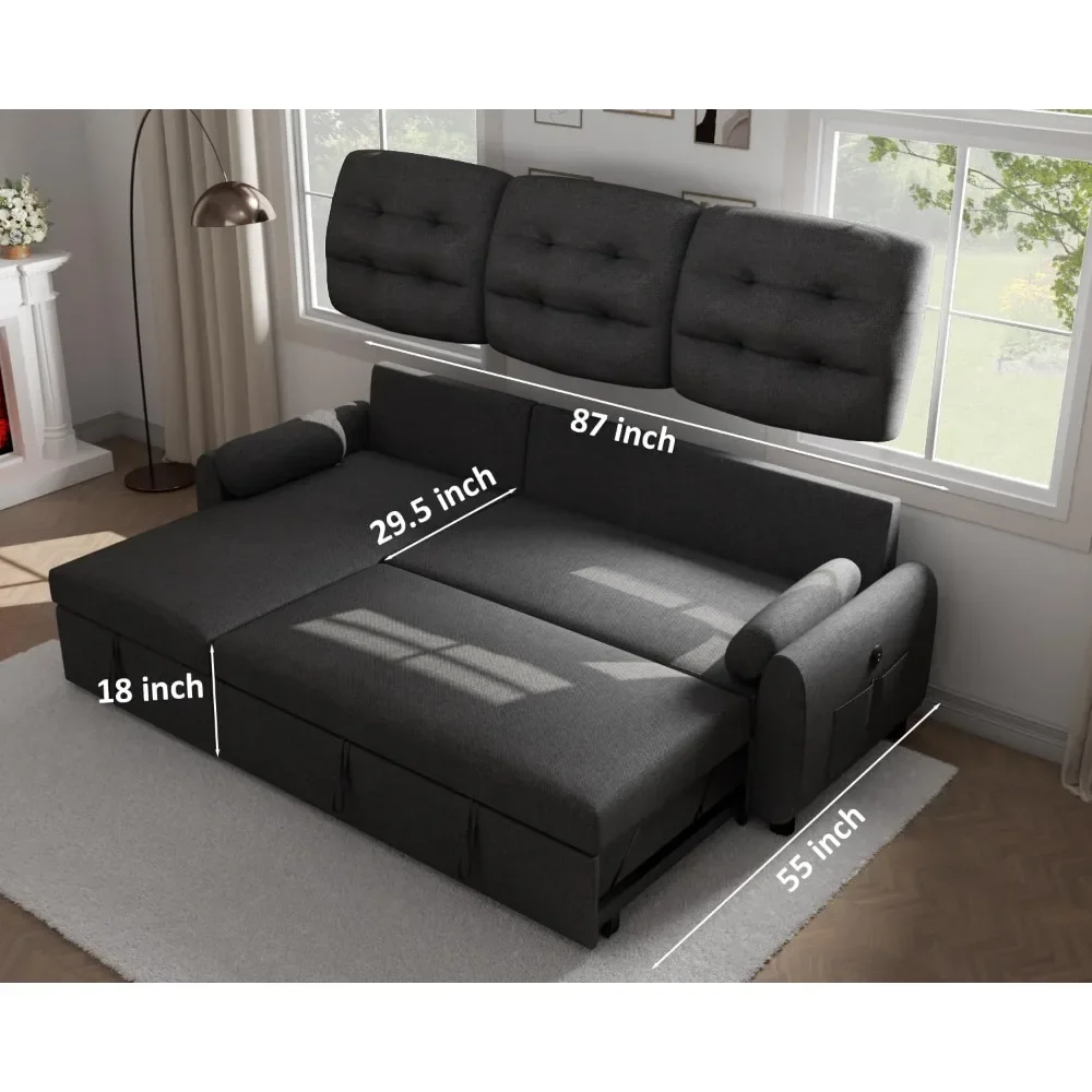 

Ucloveria Sectional Sofa Couch, 87" Sleeper Sofa Bed with Reversible Storage Chaise Pull Out Couch for Living Room