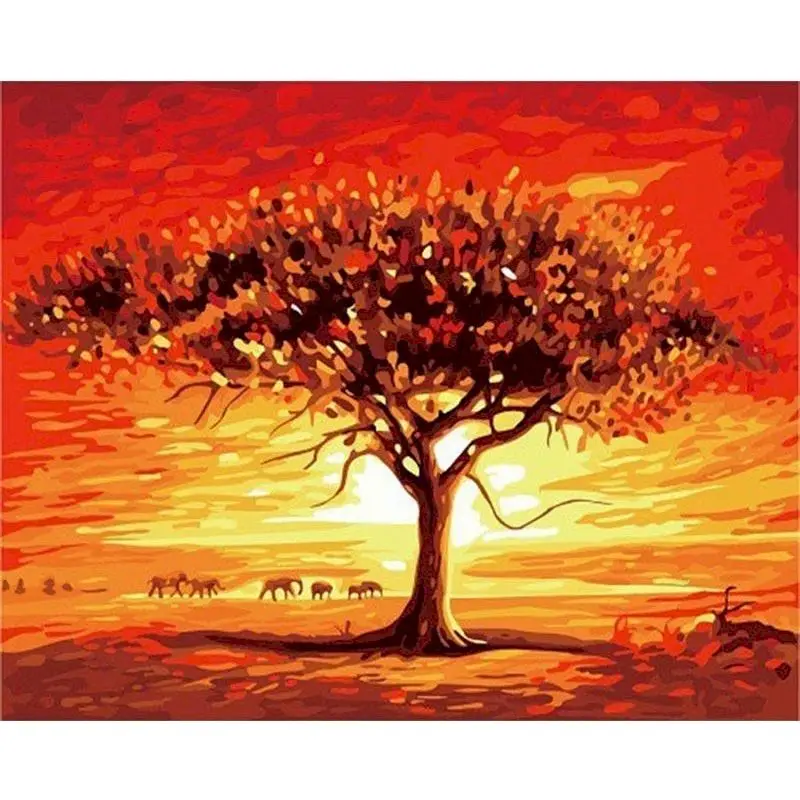 GATYZTORY Sunset Elephants DIY Painting By Numbers