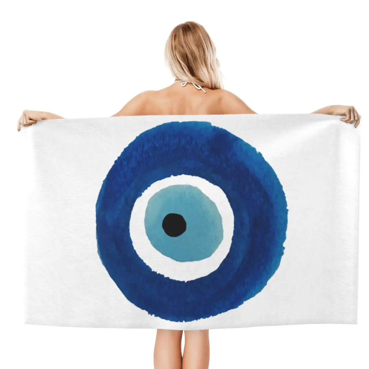 Watercolor Evil Eye Nazar Painting Soft Linen Microfiber Bath Beach Towel Quick Dry Hamsa Lucky Charm Bathroom Sports Towels