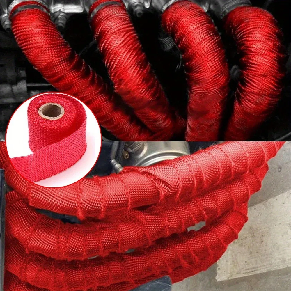 1 roll of red fiberglass insulation tape for automobile and motorcycle exhaust pipes, 5cm x 10m