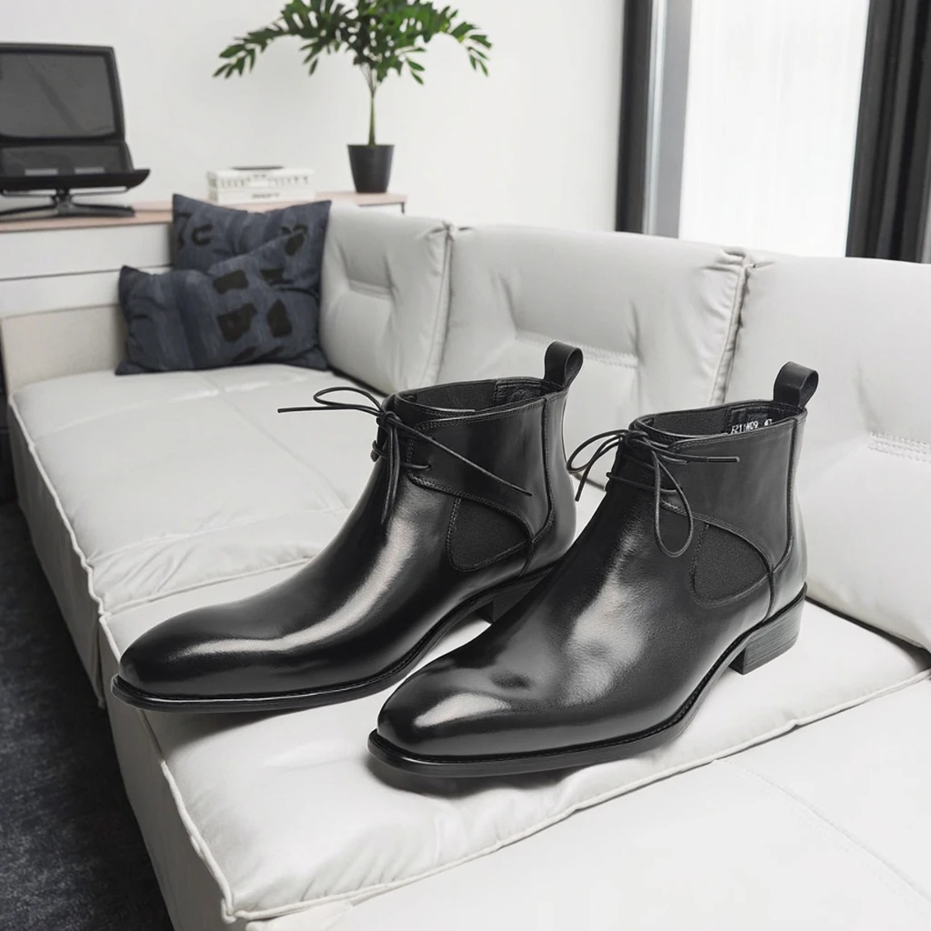 

Новые трендовые мужские ботильоны из натуральной кожи, модные роскошные модельные туфли «Челси», мужская обувь на шнуровке с формальным принтом