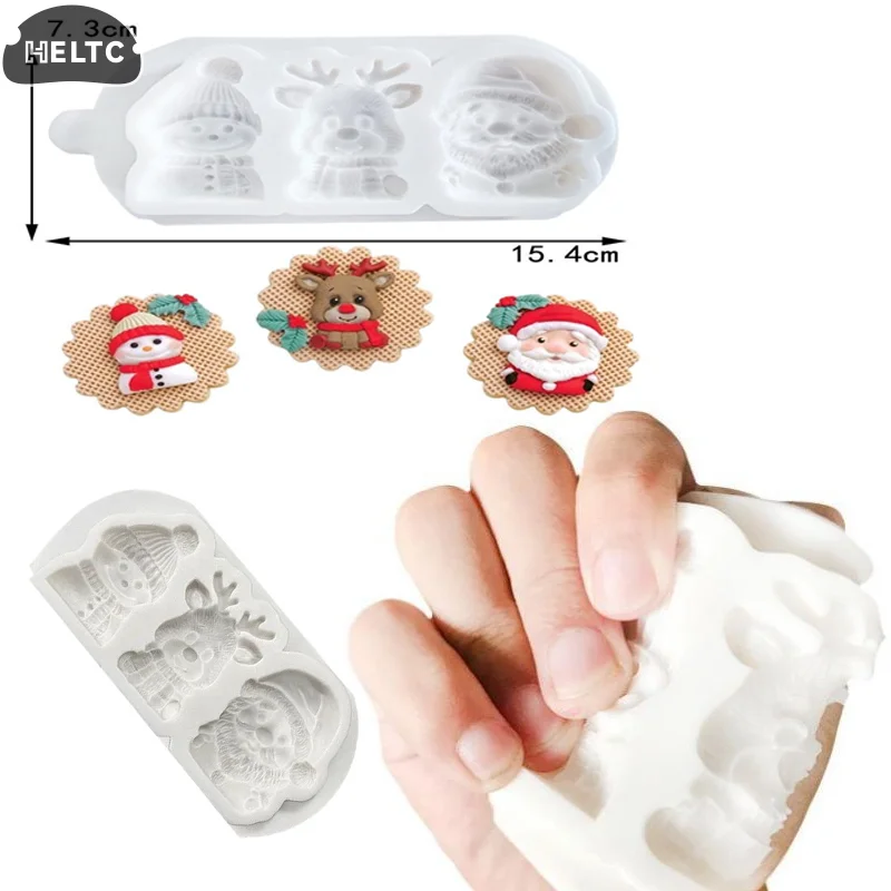 

Silicone Three Santa Claus Elk Christmas Snowman Snowflake Silicone Mold Fondant Cake Dessert Chocolate Mold Decoration Tools