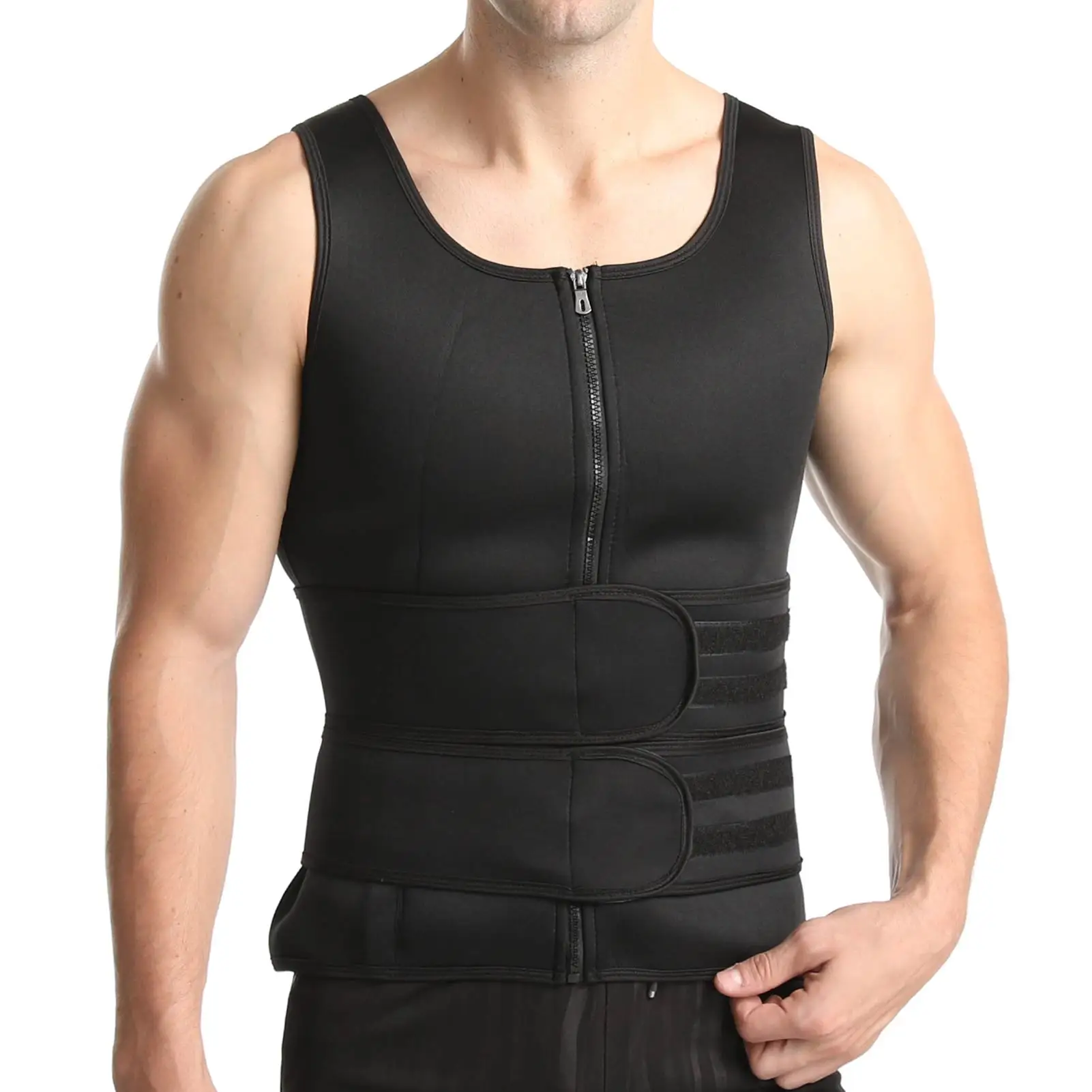 ซาวน่าเสื้อกั๊ก Body Slimming Vest สบายซาวน่าออกกำลังกาย Zipper ชุดเทรนเนอร์เอวชายออกกำลังกายกีฬา