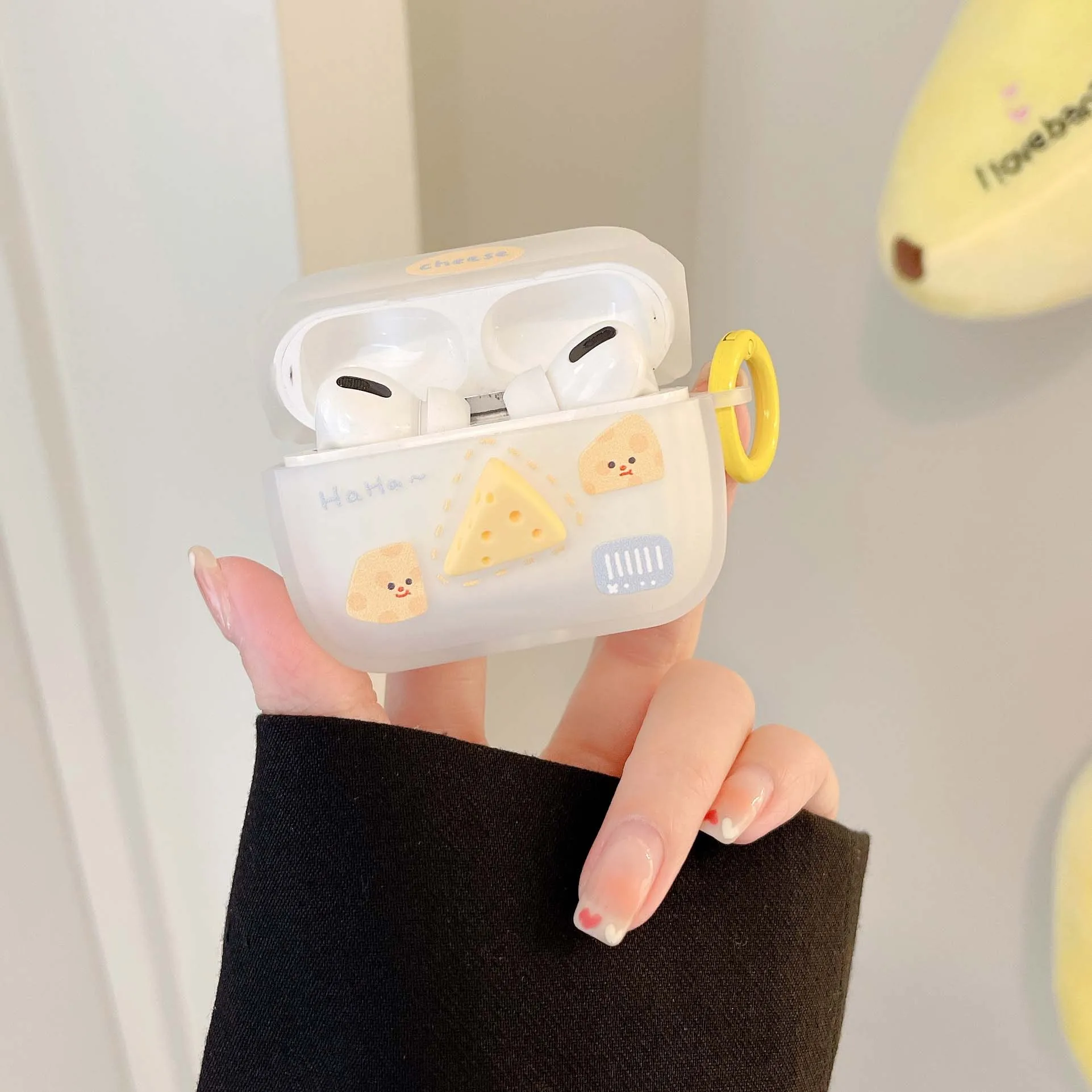 Cheese-caja de carga inalámbrica Bluetooth para apple airpods pro 2 3 1, llavero de silicona suave, caja de auriculares de dibujos animados, comida dulce